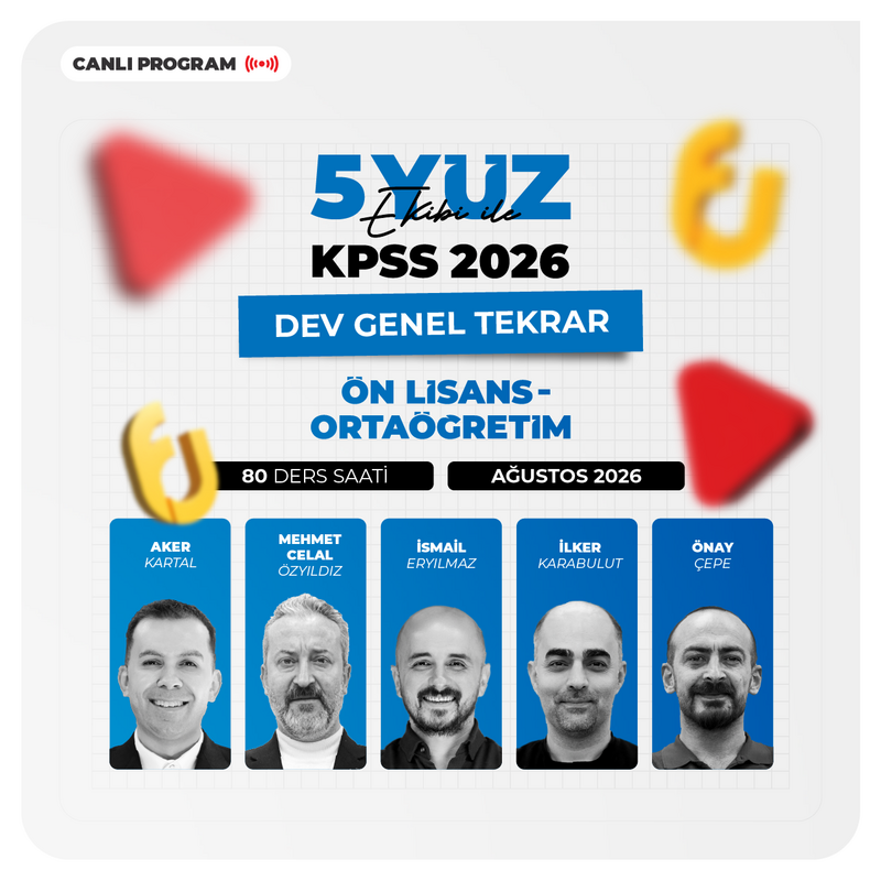 Farklı KPSS - 5YÜZ Ekibi ile Genel Yetenek Genel Kültür Lise Ön Lisans 2026 DEV Genel Tekrar | Canlı Program