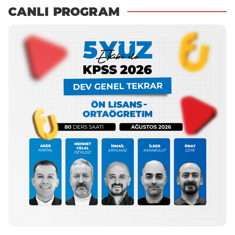 Farklı KPSS - 5YÜZ Ekibi ile Genel Yetenek Genel Kültür Lise Ön Lisans 2026 DEV Genel Tekrar | Canlı Program