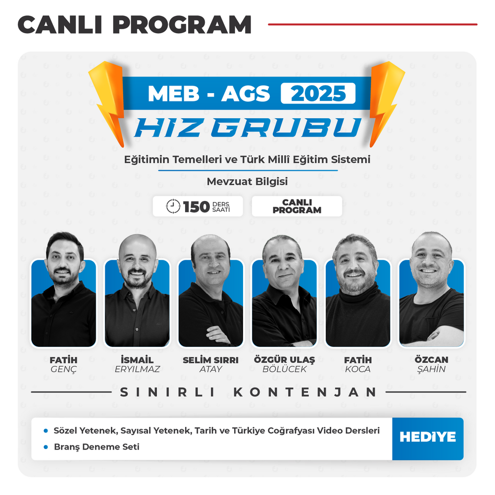 Akademi Giriş Sınavı MEB AGS 2025 Hız Grubu | Branş Deneme Seti Hediye