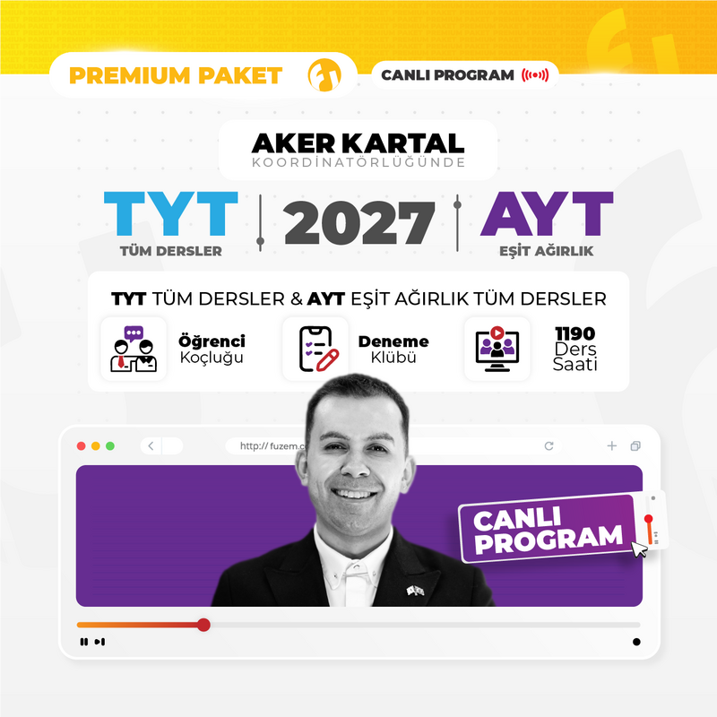 Farklı YKS - TYT Tüm Dersler + AYT Eşit Ağırlık 2027 Premium Paket | Canlı Program