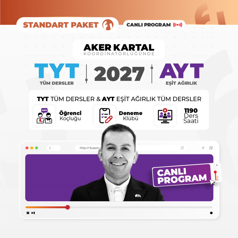 Farklı YKS - TYT Tüm Dersler + AYT Eşit Ağırlık 2027 Standart Paket | Canlı Program