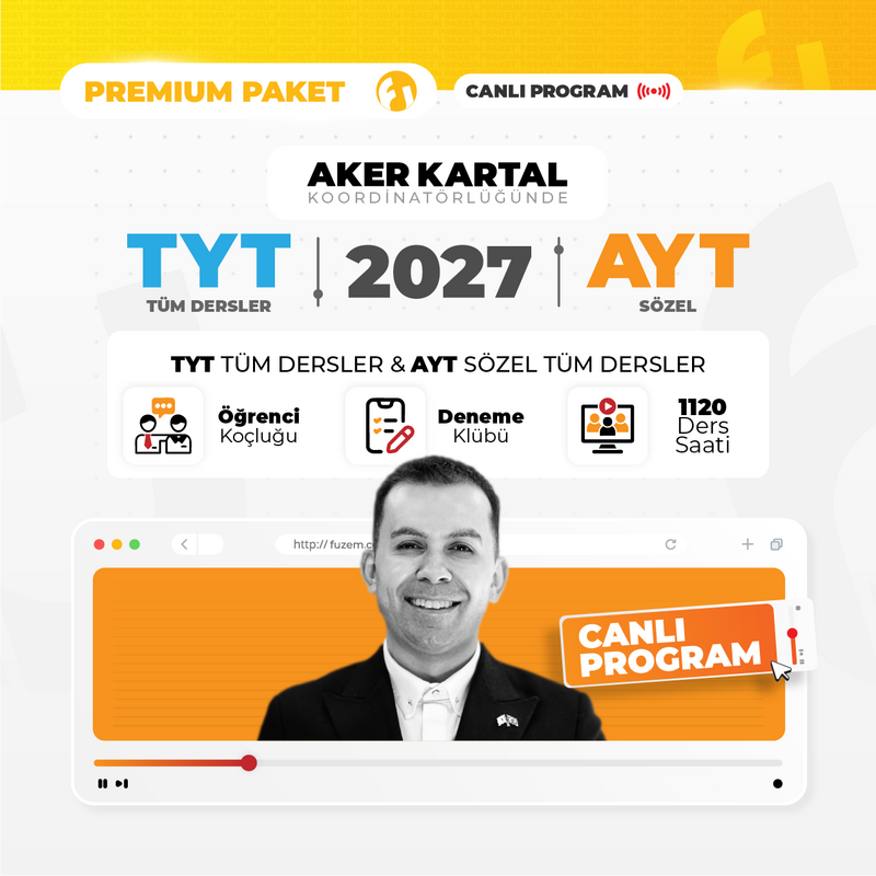 Farklı YKS - TYT Tüm Dersler + AYT Sözel 2027 Premium Paket | Canlı Program