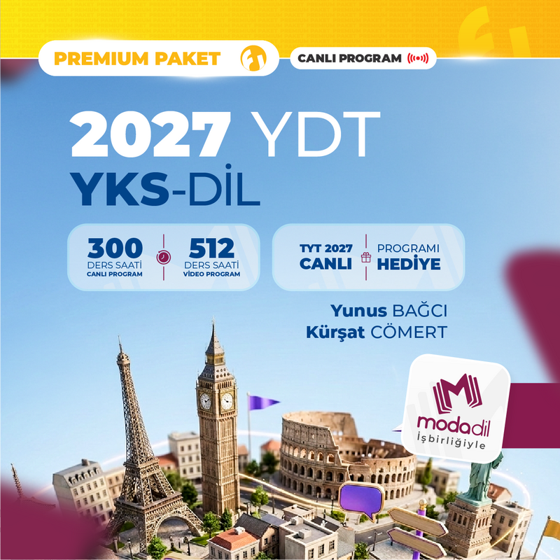 Farklı İngilizce - Yabancı Dil Testi YDT (YKS Dil) 2027 + TYT 2027 Premium Paket | Canlı Program
