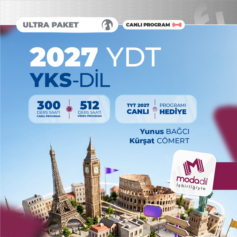 Farklı İngilizce - Yabancı Dil Testi YDT (YKS Dil) 2027 + TYT 2027 Ultra Paket | Canlı Program